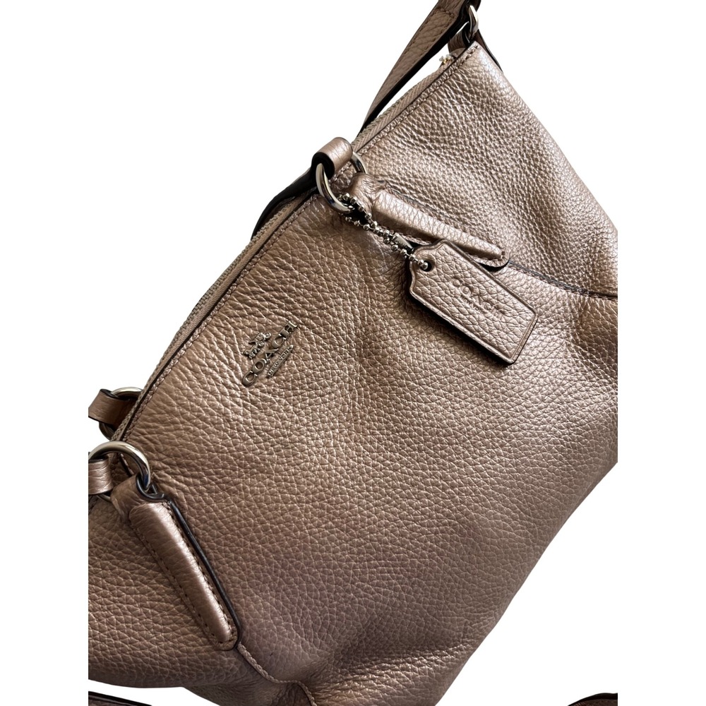 Coach Kelsey Satchel Metallic Pebble Leather Crossbody Bag F28989 Gold Silver